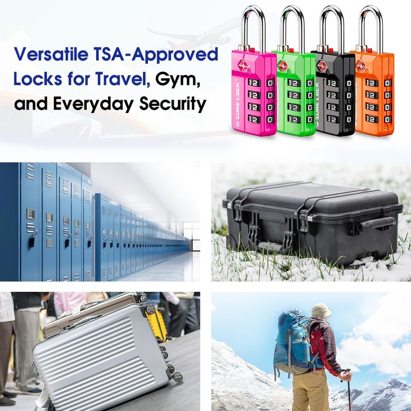 SURE LOCK TSA Approved 4-Digit Resettable Combination Luggage Locks with Open Alert, Easy-Read Dials - for Luggage, School Lockers, Gym, Office, Toolbox & Security Cases(Green 2 Pack) - Image 5